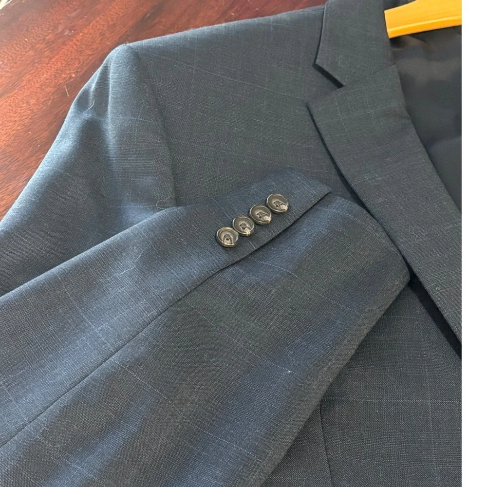 Lauren Ralph Lauren Mens Suit 48R 42W x 27L Blue Windowpane Plaid Wool 2-Piece